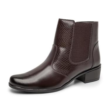 Imagem de Bota Croco Feminina Salto Baixo Confortavel Basica Sola Borracha Gel Palmilha Macia Blogueira Tamanho:35;Cor:Café;Gênero:Feminino;Departamento BS:Esporte