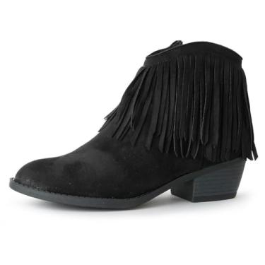 Imagem de J. Adams Bota de cano curto com franja de caubói estilo caubói, Camurça vegana preta, 11