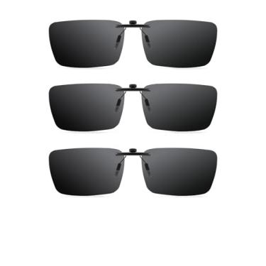 Imagem de Óculos de sol clip-on polarizados para homens e mulheres, óculos de sol sem aro, leves, para dirigir, pacote com 3 (5,9 cm x 3,8 cm), Cinza/cinza.