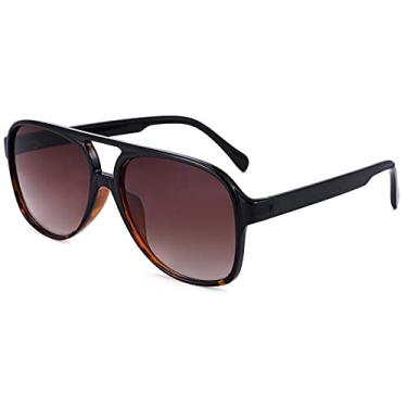 Imagem de Óculos de sol vintage retrô dos anos 70 para mulheres e homens, óculos de sol aviador quadrados modernos, Armação de tartaruga - Lente marrom gradiente, 59MM