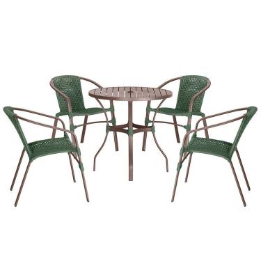 Imagem de 04 Cadeiras Floripa E Mesa Roma 80cm Marrom Trama Original Verde