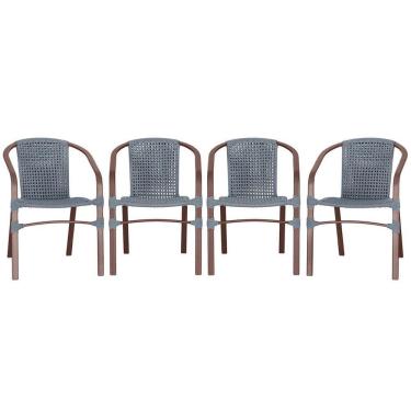 Imagem de 04 Cadeiras Floripa Alumínio Pintura Marrom Trama Original Prata