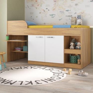 Imagem de Cama Solteiro Multifuncional Para Colchão 188 X 78cm Com 2 Portas E Escrivaninha Multimóveis MP4230 Rustic Branco