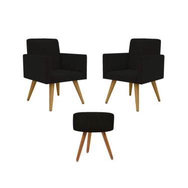 Imagem de Kit 02 Poltronas Decorativas Pés Palito + 1 Puff Cor:preto