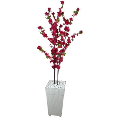 Imagem de Bonsai artificial de flor de cerejeira, colocado em um requintado vaso de vime. Planta artificial decorativa.(Cerejeira rosa chock 3 Hastes)