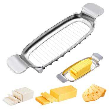Imagem de Cortador de manteiga e queijo, fio de aço inoxidável, seguro para contato com alimentos, cortador de manteiga portátil multiuso para bloquear queijo, manteiga, frutas macias e lavável na lava-louças