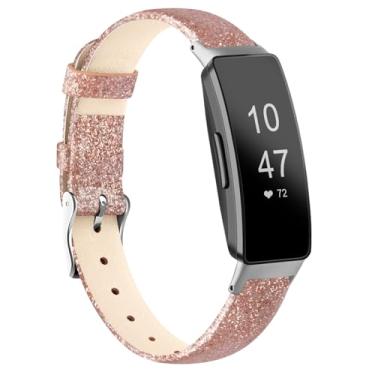 Imagem de AK Pulseira de couro compatível com Fitbit Inspire 3 para mulheres e homens, pulseira de substituição de couro de grão superior clássico macio para Fitbit Inspire 3 Fitness Tracker (ouro rosa)