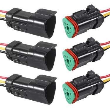 Imagem de 3 pares de conectores de 2 pinos, conectores elétricos automotivos de 2 vias, macho e fêmea, com fio de cabo de 16 AWG para carro, caminhão, barco (3 pinos)