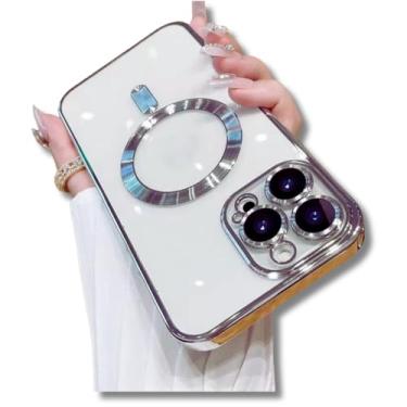 Imagem de Capinha Magnética capa iPhone 12 13 14 15 16 Pro Promax silicone anti-impacto (plateado, iPhone 13 Pro Max)