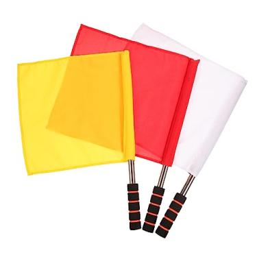 Imagem de POPETPOP Bandeiras de controle de tráfego multifunções vermelhas brancas amarelas bandeiras oficiais 3 peças de árbitro esportivo de corrida portátil para eventos