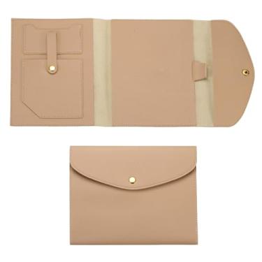 Imagem de Generic Capa de agenda, capa de couro para cartões de visita, documentos, caderno com suporte para caneta, bolso para telefone, compartimento para cartão, botão seguro, marrom claro