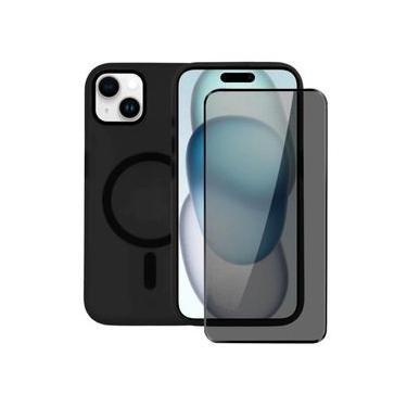 Imagem de Kit Capa Magsafe Pro Preta e Pelicula Defender Pro Privacidade para iPhone 15 Plus - Gshield