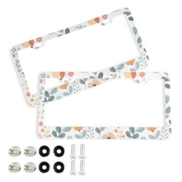 Imagem de SEHANY Molduras de placa de licença de flores florais coloridas, capas de moldura de placa de carro de alumínio à prova de ferrugem com orifícios elípticos e parafusos serve para veículos padrão dos