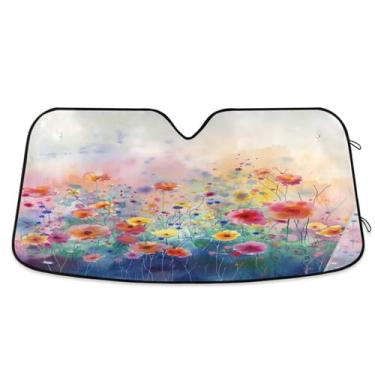 Imagem de ATTX Pára-brisas de carro com pintura de flores coloridas 139.7 cm x 70.1 cm Protetor solar universal com proteção UV, para-sol dobrável para janela frontal automática para caminhões Sedans SUVs #20