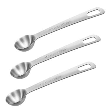 Imagem de MCSDFN 3 colheres medidoras de aço inoxidável de 2,5 ml/1/2 colher de chá – colheres medidoras de aço inoxidável para assar, ingredientes líquidos e chá, sopa e cozinha