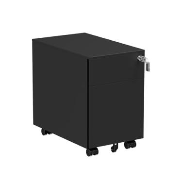 Imagem de Fromann Arquivos móveis de metal para escritório com 2 gavetas com trava pequenas sob a mesa armários de arquivo pretos