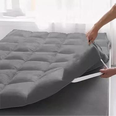 Imagem de Pillow Top Casal 400 Fios Protetor de Colchão com Elástico – Microppercal Macio Extra Espesso 5cm Lavável para Cama Casal Queen King (Cinza,Casal)