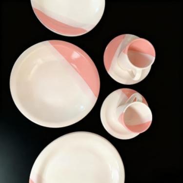 Imagem de Prato de Sobremesa Branco，Jogo de jantar Louças pratos e xícaras 20 peças completo de cerâmica Lindas cores (Rosa,10)