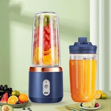 Imagem de 400ML 6 Lâminas Espremedor Elétrico Mini Liquidificador Portátil De Suco De Alimentos Misturador Leite (AZUL,2 COPOS)