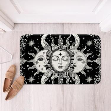 Imagem de jejeloiu Boêmio Sol Lua Macio Lã Tapete de Porta Boho Hippie Poliéster Tapete de Banho para Crianças Meninos Meninas Preto e Branco Tapete de Banho Antiderrapante Trippy Galaxy Banheiro Chão Capacho