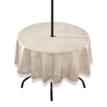 Imagem de Qilmy Old Newspaper Textures Toalha de mesa redonda impermeável de 152 cm com orifício para guarda-chuva e zíper – Uso externo / interno resistente para pátio, churrascos, piqueniques, festas (serve