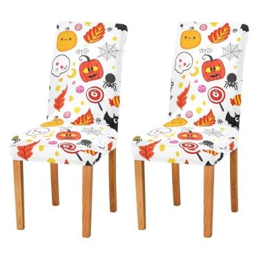 Imagem de JUZIHAI Conjunto de 4 capas de cadeira de Halloween, removíveis, laváveis, boo, abóboras, morcego, capas elásticas para cozinha, sala de jantar, hotel, decoração de banquete