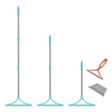 Imagem de Ancinho de carpete para remoção de pelos de animais de estimação – Kit de ferramentas 3 em 1 para remoção de pelos de animais de estimação com escova mágica, raspador e vassoura de borracha ajustável