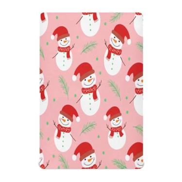 Imagem de Qilmy Lindo lençol de bebê de Natal com boneco de neve, macio, respirável, de microfibra elástica, lençol com elástico para meninos e meninas, miniberço, 99 cm x 68,5 cm, capa de colchão infantil