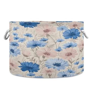 Imagem de JUZIHAI Cesta de armazenamento dobrável de flores, cesto de roupa suja para bebê, cobertor com alças de corda de algodão, caixa de brinquedos dobrável, organizador de armário para quarto, berçário