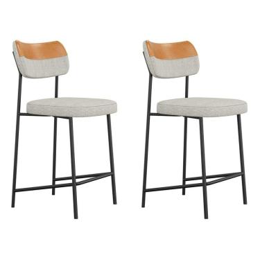 Imagem de Kit 02 Banquetas Médias Cozinha Lila Couríssimo Whisky Linho Cinza - Desk Design