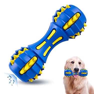 Imagem de AUSCAT Brinquedos de dentição de cães, brinquedos duráveis para mastigar para cães, brinquedos de mastigar de borracha natural para cães, formato de haltere, azul