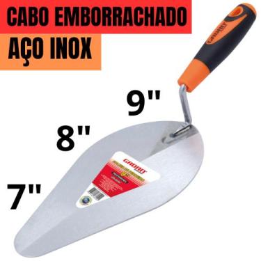 Imagem de Colher de Pedreiro Oval de Aço Inox Com Cabo Emborrachado Professional