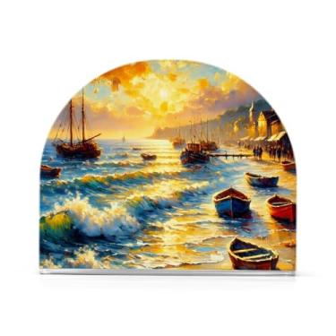 Imagem de Cubist Boats Porta-guardanapos de mesa amarelos, armazenamento de guardanapos de papel em pé, 1 pacote, porta-guardanapos para banheiro