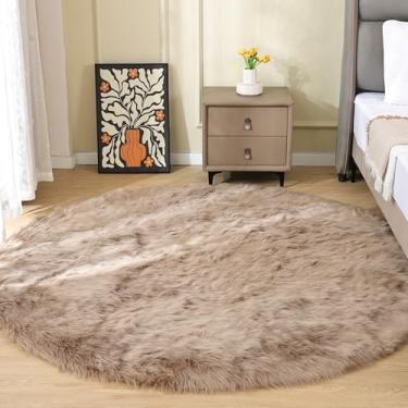 Imagem de ORINOVA Tapetes redondos bege de 1,8 m de pele de carneiro sintética lavável para quarto, círculo grande, berçário, sala de estar, tapete felpudo