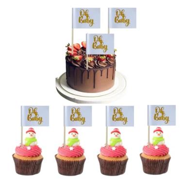 Imagem de 100 peças mini bandeiras douradas para palitos de bebê, tema de festa, chá de bebê, palito de dente, bandeiras, topos de cupcake de bebê, decorações para coquetéis
