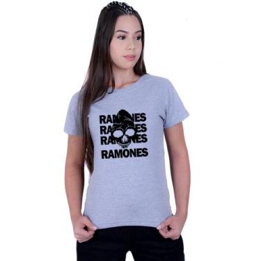 Imagem de Camiseta Baby Look Feminina Ramones Caveira World Rock, Cinza, P