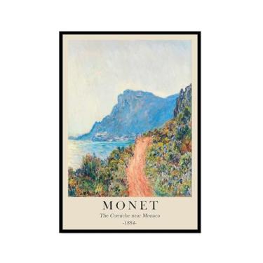 Imagem de Pôster em tela Monet Water Lily Sunrise Claude Monet impressões paisagem vintage imagem de arte de parede sala de estar decoração galeria pôster (SKU1,40.6x61.0 cm = (40 x 60 cm), moldura preta para