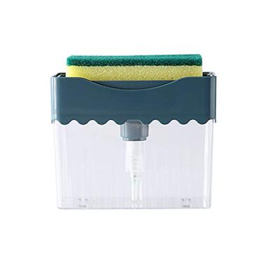 Imagem de Dispenser de Sabão Cozinha e Conjunto Esponja Bomba para Pia Mesa com Suporte Econômico em Espaço Capacidade Grande Fácil Usar Recarregar Limpeza