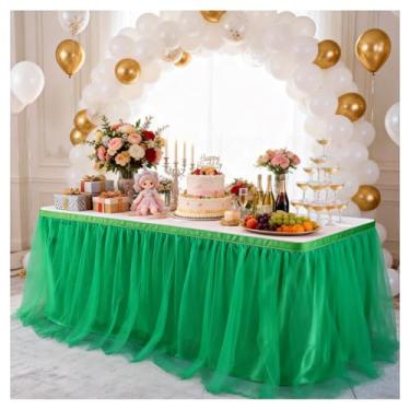 Imagem de THARAHT Saia de mesa de tule, toalha de mesa de 3,5 m e 420 cm de comprimento, para mesas retangulares ou redondas com babados, saia de mesa tutu para princesas, meninas, festa de aniversário, bolo