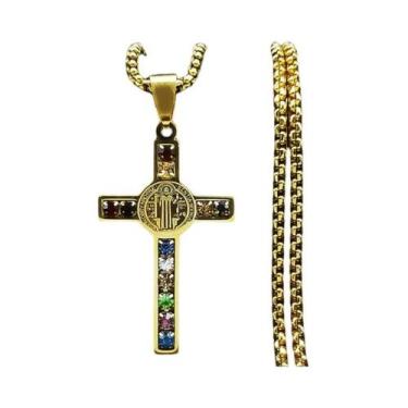 Imagem de Colar Masculino De Aço Inoxidável Com Cruz Católica De Jesus, Pingente