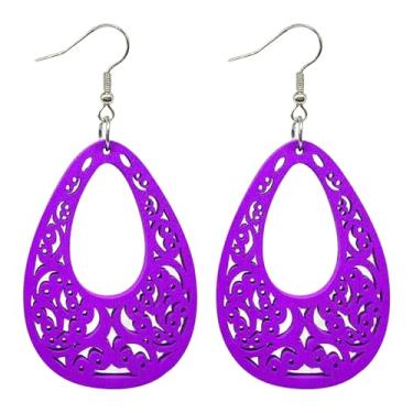 Imagem de RofYof Brincos femininos geométricos de madeira vazados naturais boêmios, Small, Madeira, Sem pedra preciosa