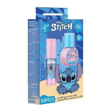 Imagem de Kit Esmalte Infantil Impala Rosa Stitch 6ml + Brilho Labial Infantil S