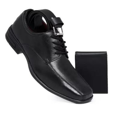 Imagem de Kit sapato social em couro de amarrar confortavel - vegas store, Preto