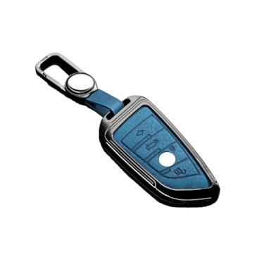 Imagem de Capa de couro para chave de carro Capa protetora Compatível com BMW X1 X3 X5 X6 X7 1 3 5 6 7 Série G20 G30 G11 F15 F16 G01 G02 F48 Acessórios(H-blue keychain)