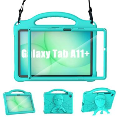 Imagem de Sanyetral Capa infantil para tablet Samsung Galaxy Tab A11 Plus 2026/A9 Plus 2023 de 11 polegadas, Galaxy Tab A11+/A9+, com protetor de tela, alça à prova de choque com alça de ombro -Cyan