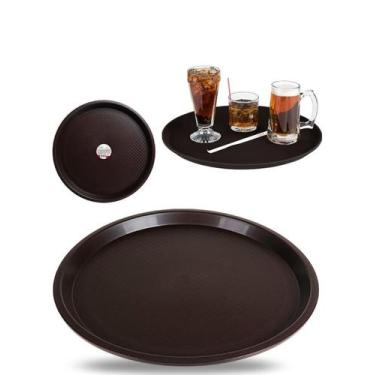 Imagem de Bandeja Garçom Redonda 35cm Para Servir Antiderrapante Profissional - 