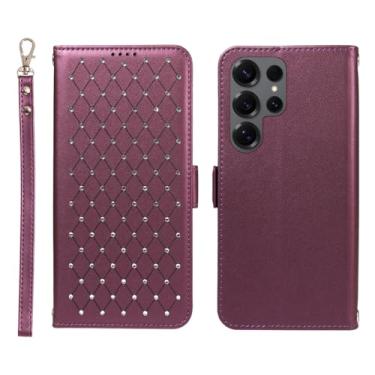 Imagem de Jcxtrombulous Capa carteira para Samsung Galaxy S25 Ultra com bloqueio RFID, compartimentos para cartões e suporte | Capa fólio de couro PU com alça de cordão - Capa roxa para Galaxy S25 Ultra(6,9