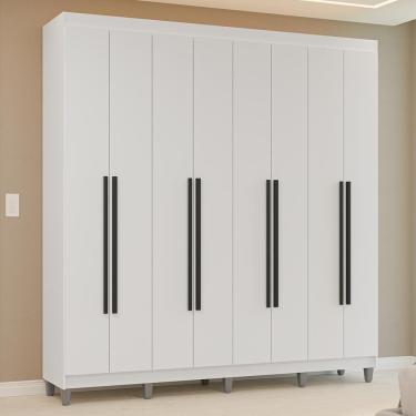 Imagem de Guarda-roupa Casal Com Pés 8 Portas Batentes Branco-branco-preto Venus Madesa
