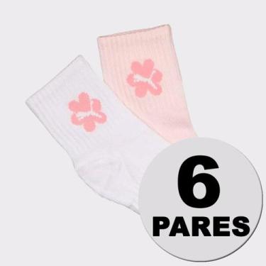 Imagem de Kit Meias Puma Cano Longo 6 Pares Infantil Branca e Rosa, 17-20
