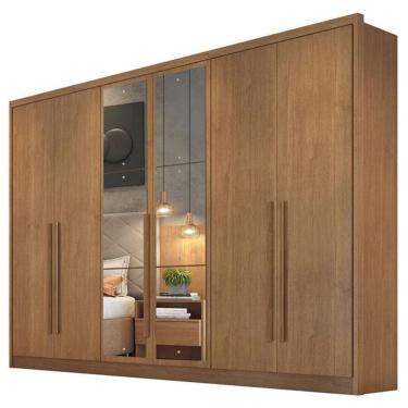 Imagem de Guarda Roupa Casal Livorno 6 Portas 8 Gavetas MDF com Nicho e Espelho Cumaru 23 Móveis Novo Horizonte